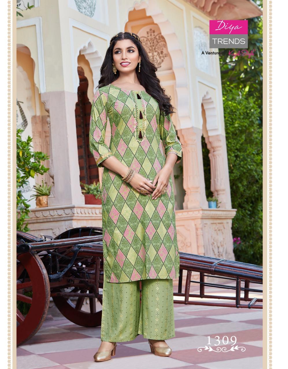 Bibas 13 Gold Printed Fancy Rayon Ethnic Wear Kurtis With Palazzo Collection